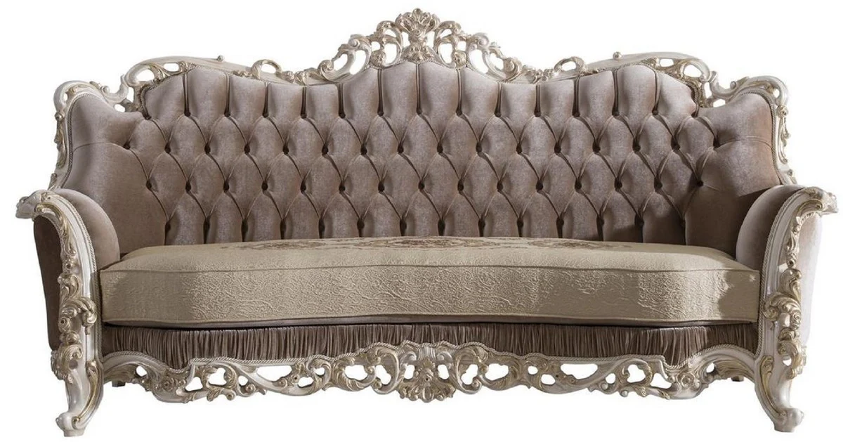 Casa Padrino sof¨¢ de sal¨®n barroco de lujo con cojines decorativos marr¨®n / beige / blanco / oro 240 x 90 x A. 120 cm - Muebles de sal¨®n barrocos nobles