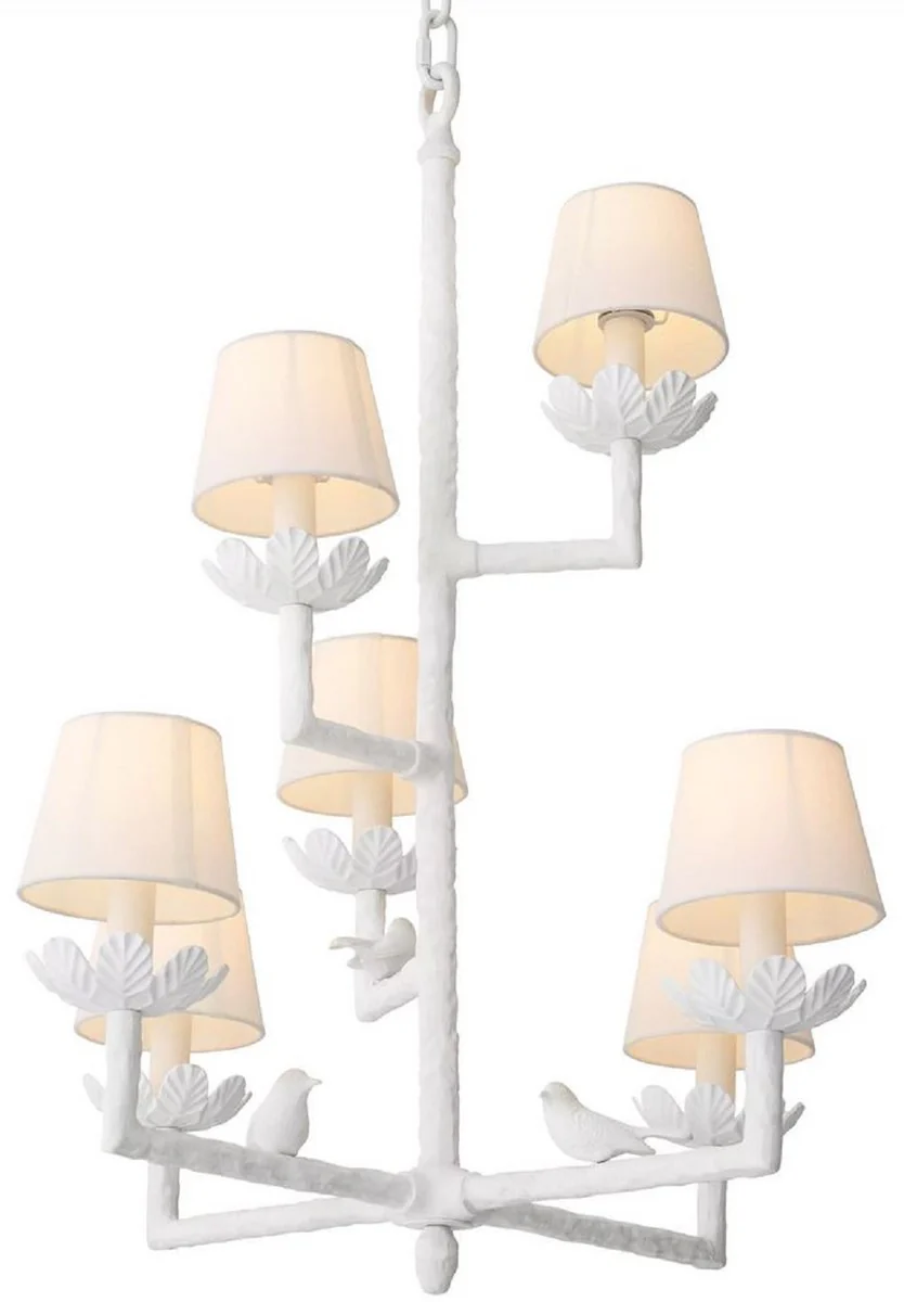 Casa Padrino araña de luces Art Nouveau de lujo de aluminio con pajaritos decorativos blanco mate / blanco 77 x 77 x A. 99 cm - Arañas de Luces de Salón Barroco y Art Nouveau - Calidad de Lujo