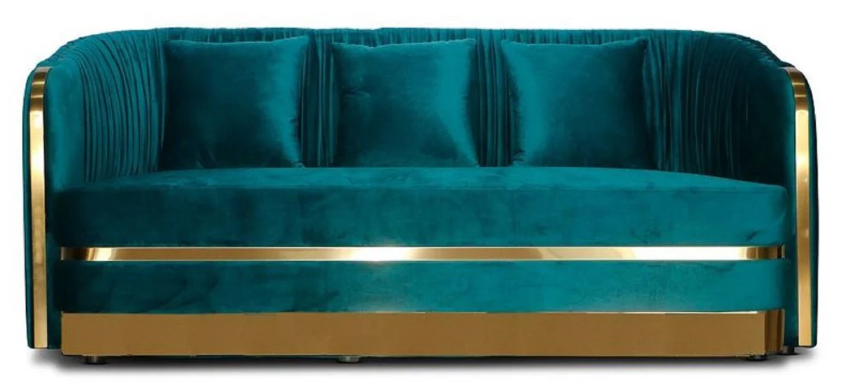 Casa Padrino sof¨¢ Art Deco de terciopelo verde azul / oro 180 x 78 x A. 80 cm - Sof¨¢ de Sal¨®n - Muebles de Sal¨®n Art Deco