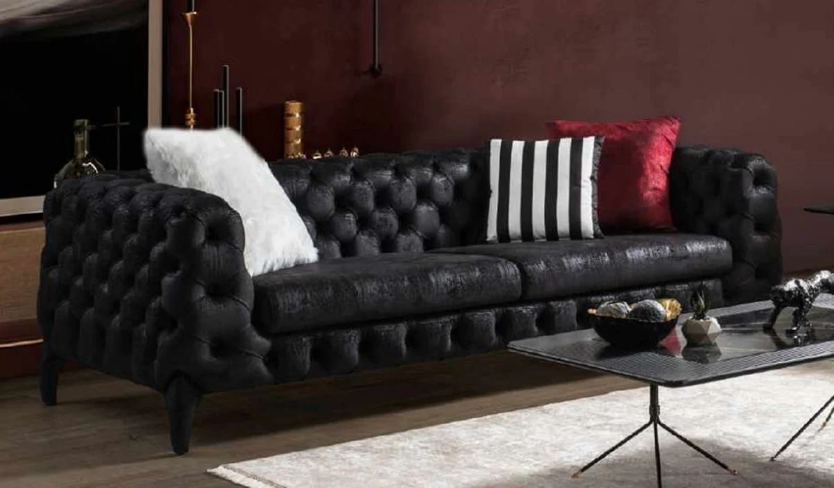 Casa Padrino Sof¨¢ Chesterfield de Lujo Negro 235 x 98 x A. 72 cm - Sof¨¢ de Sala de Estar - Muebles de Sala de Estar Chesterfield