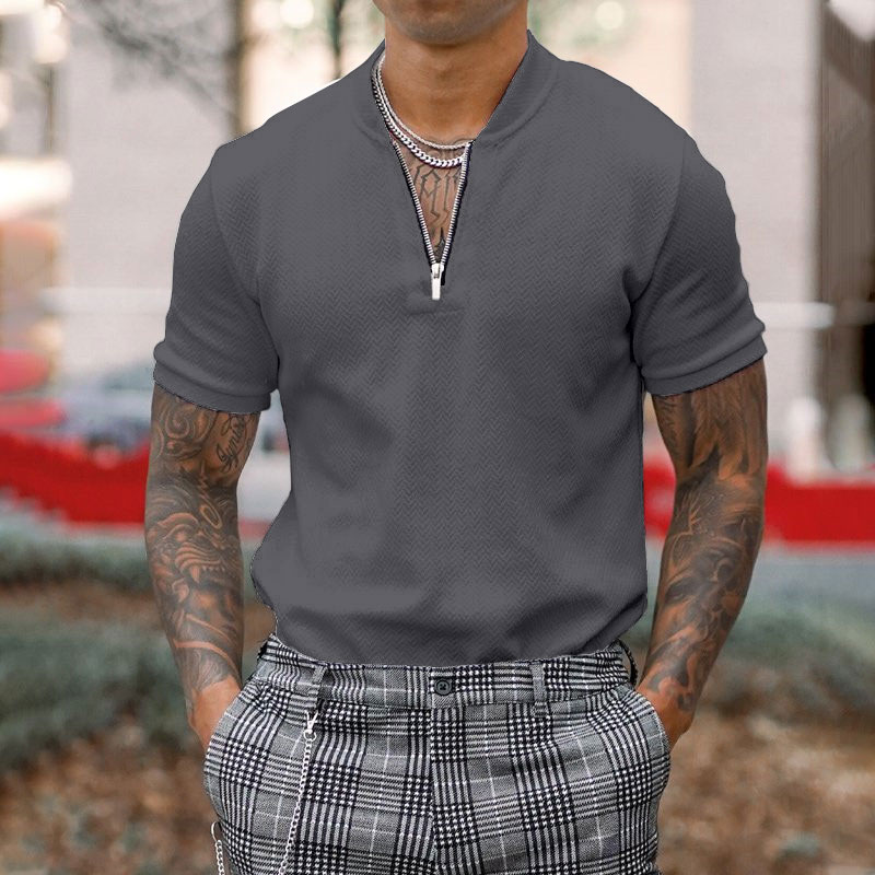 Gentleman business short-sleeved fitness zipper T-shirt