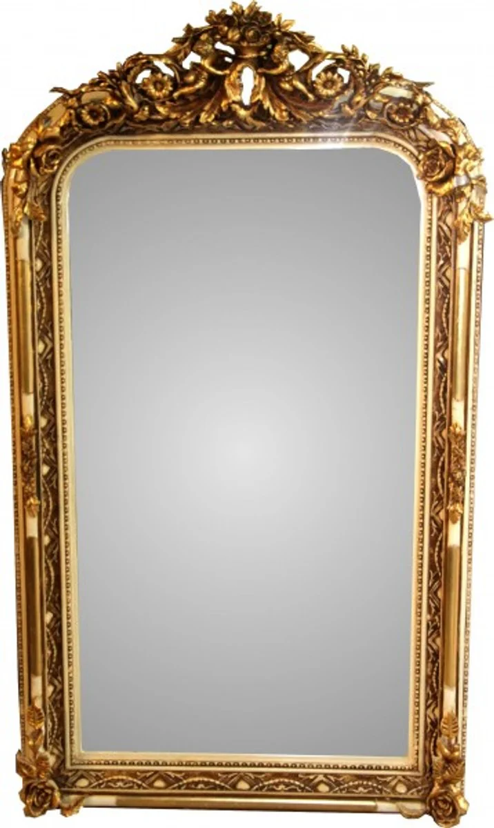 Casa Padrino Baroque Wall Mirror Old White / Gold Antique Look H 159 cm x W 89 cm - Noble & Magnificent Mirror