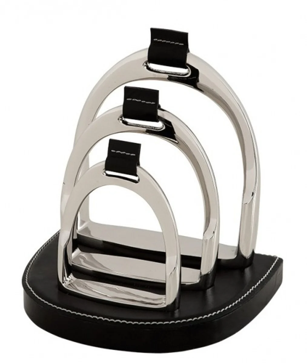 Casa Padrino Luxury Real Leather Letter Rack Black - Leather Stand letters Business - Office Accessory