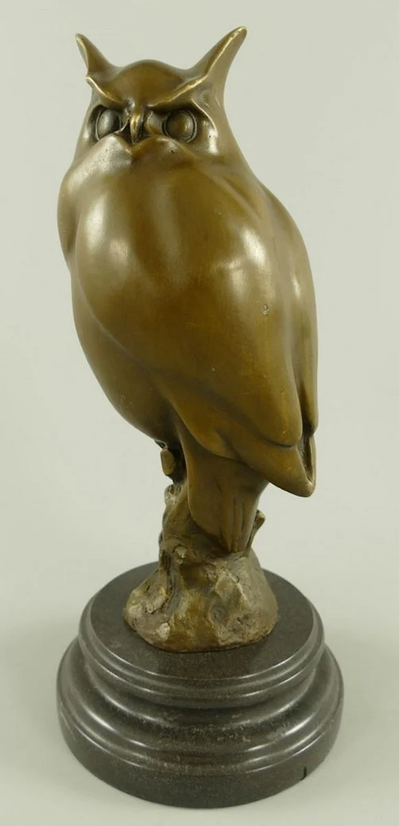 Casa Padrino figura decorativa de bronce de lujo búho sobre base de mármol bronce / negro 14 x 14 x A. 30 cm - Escultura decorativa de bronce - Decoración escritorio - Accesorios decorativos