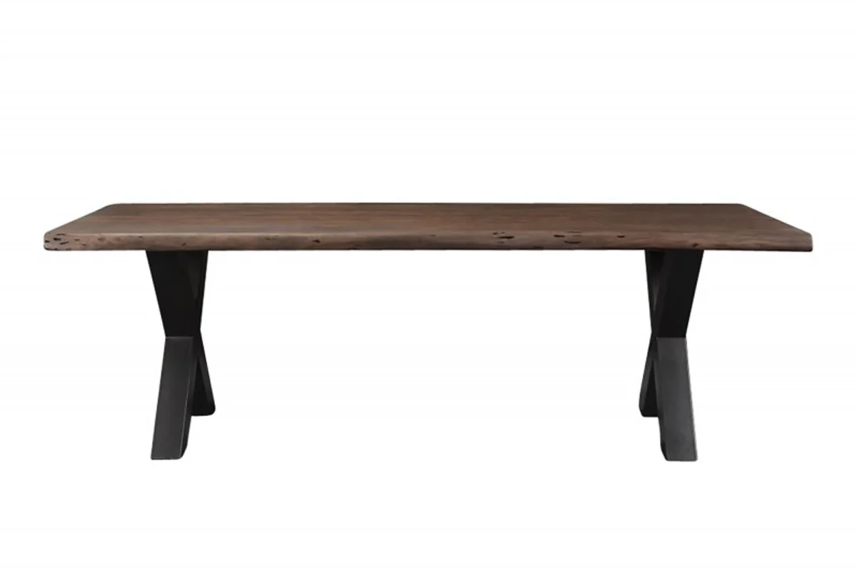 Casa Padrino mesa de comedor de madera maciza acacia con marco de hierro 200 x 100 x H.77 cm - mesa de dise?o