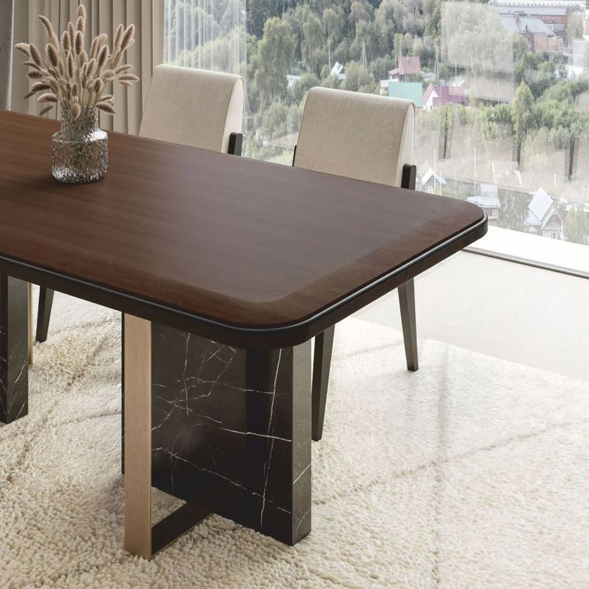 Casa Padrino mesa de comedor de lujo marr¨®n oscuro / negro / lat¨®n 215 cm - Muebles de hotel y comedor