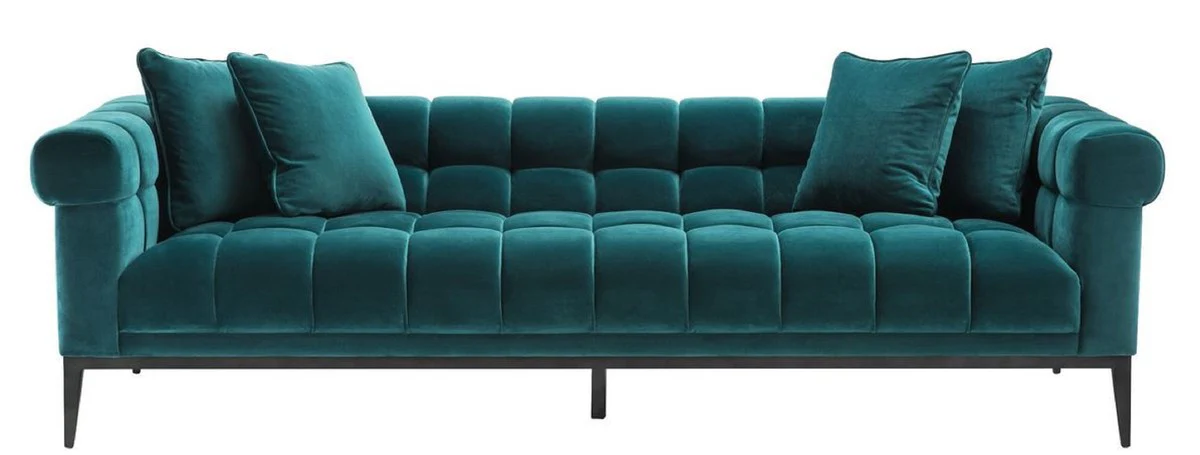 Casa Padrino Sof¨¢ de Lujo de Terciopelo Verde Mar / Negro 240 x 98 x H. 69 cm - Sof¨¢ de Sal¨®n con 4 Almohadas - Muebles de Sal¨®n - Muebles de Lujo
