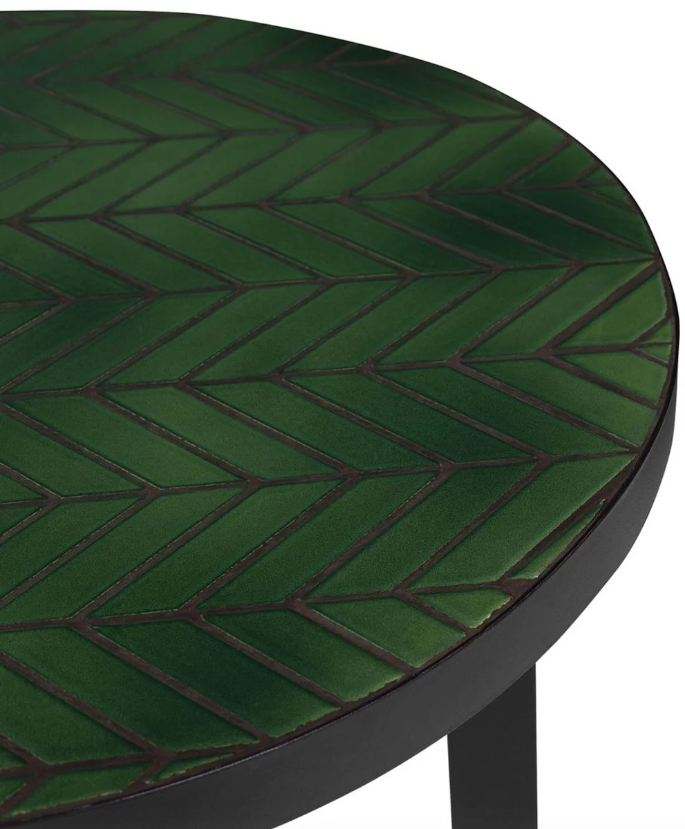 Casa Padrino mesa de centro de lujo verde / negro Ø 50 x H. 45 cm - Mesa de Café Redonda con Azulejos de Cerámica