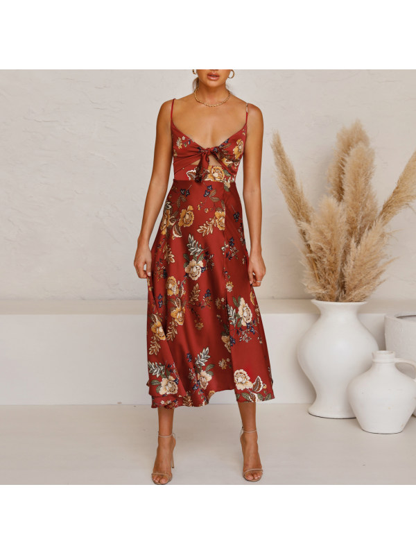 Satin Print Split Dress