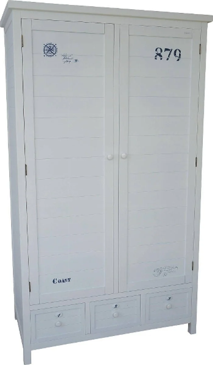 Casa Padrino Country Style Wardrobe White / Dark Blue 113 x 60 x H. 195 cm - Country Style Bedroom Furniture
