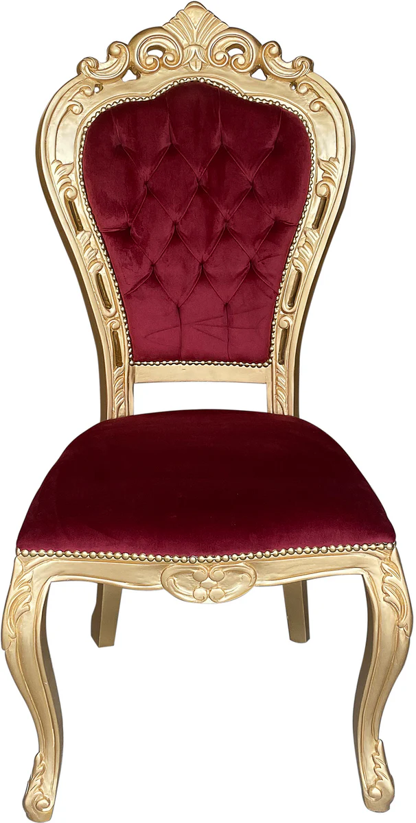 Casa Padrino silla de comedor barroco de lujo rojo burdeos / oro - Silla de estilo antiguo hecha a mano con tela de terciopelo fino - Muebles de comedor en estilo barroco