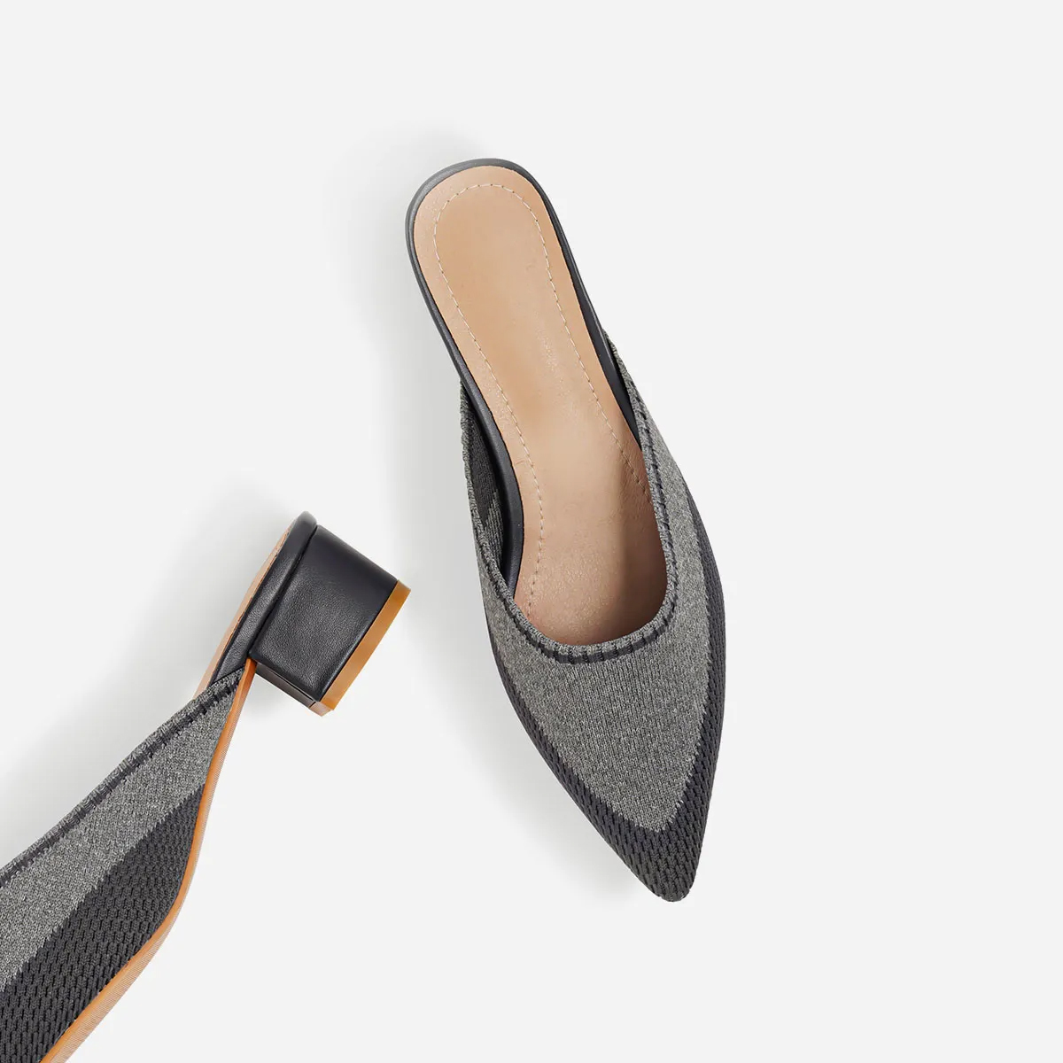 Pointed Toe Mules for Women Breathable Knit Slip-on Flat Shoes