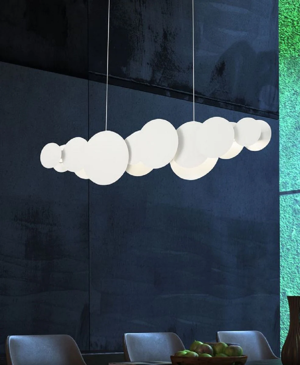 Casa Padrino Lámpara Colgante LED de Diseño Blanco / Plata 82 x 8 x H. 38 cm - Lámpara Colgante de Lujo