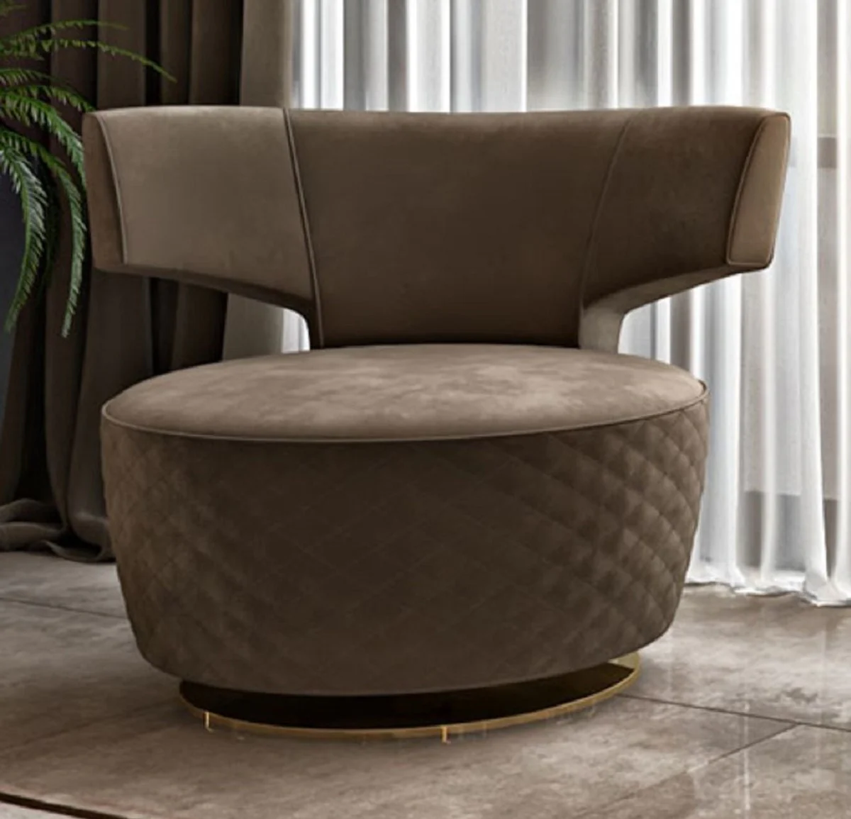 Casa Padrino sill¨®n giratorio de lujo marr¨®n / oro 98 x 79 x A. 77 cm - Sill¨®n de sal¨®n - Sill¨®n de hotel - Muebles de sal¨®n - Muebles de hotel - Muebles de lujo