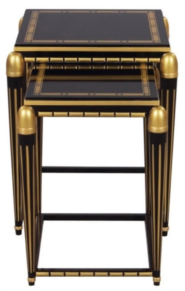 Casa Padrino juego de mesa lateral de lujo negro / oro 45 x 45 x H. 54 cm - Muebles de Lujo