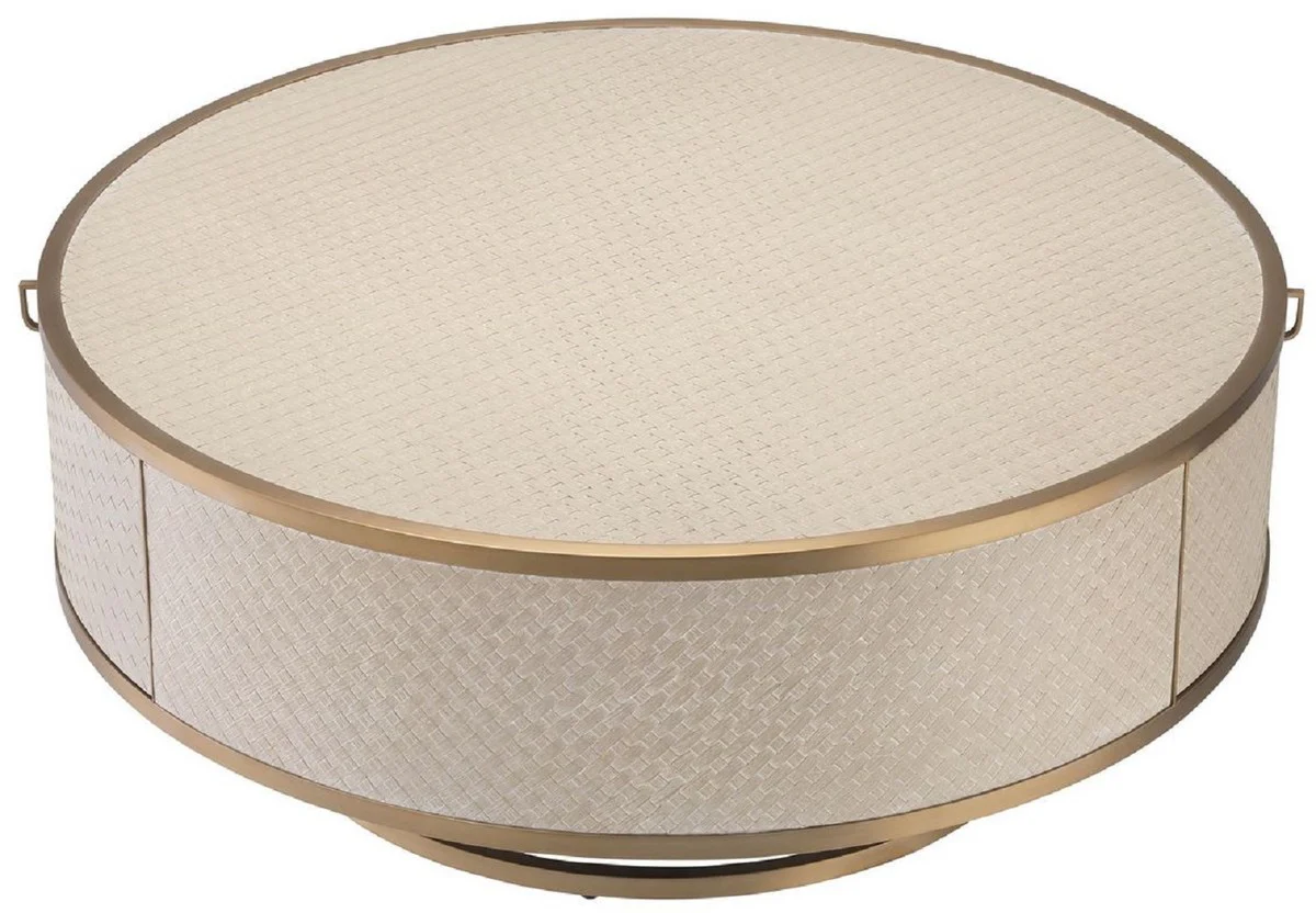 Casa Padrino mesa de centro de lujo beige / lat¨®n ? 100 x A. 40,5 cm - Mesa de Sal¨®n Redonda con 2 Cajones - Muebles de Sal¨®n de Lujo
