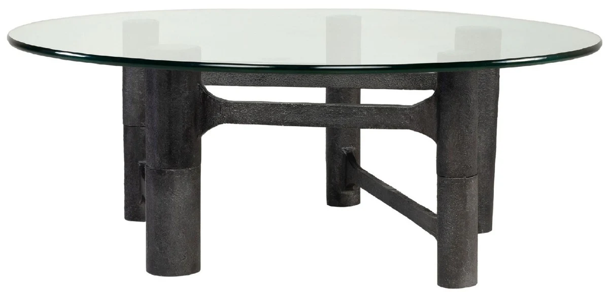 Casa Padrino mesa de centro de lujo negro antiguo ? 110 x A. 40,5 cm - Mesa de sal¨®n redonda de aluminio con tapa de vidrio - Muebles de sal¨®n - Muebles de lujo - Interiores de lujo