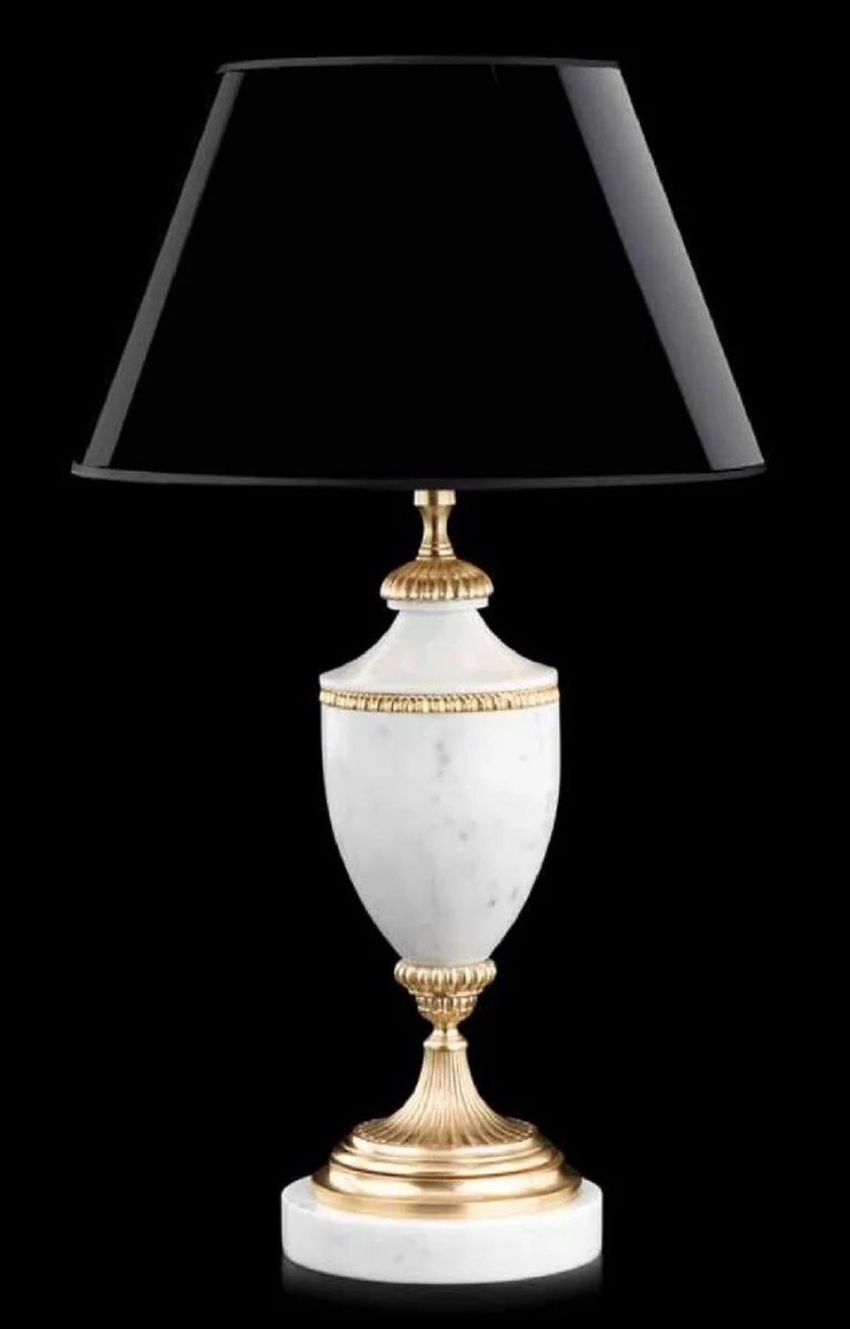 Casa Padrino lámpara de mesa de mármol barroco de lujo blanco / latón / negro Ø 35 x A. 60 cm - Magnífica lámpara de escritorio de estilo barroco - Calidad de lujo - Hecho en Italia