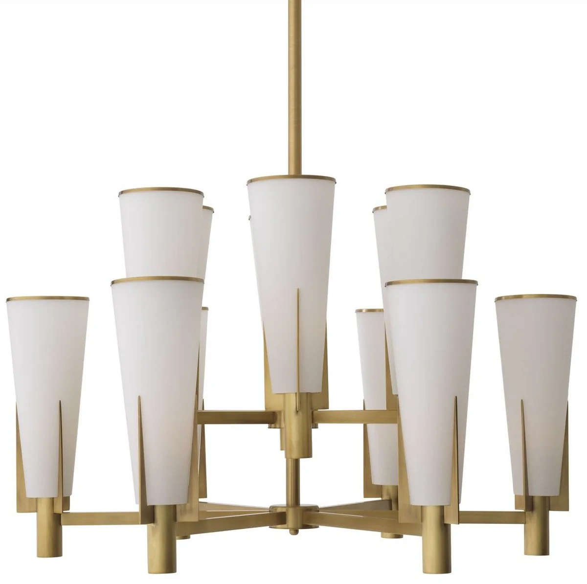 Casa Padrino lámpara de araña de lujo latón antiguo / blanco Ø 87 x A. 56,5 cm - Lámpara de araña moderna de metal con pantallas de vidrio - Colección de Lujo