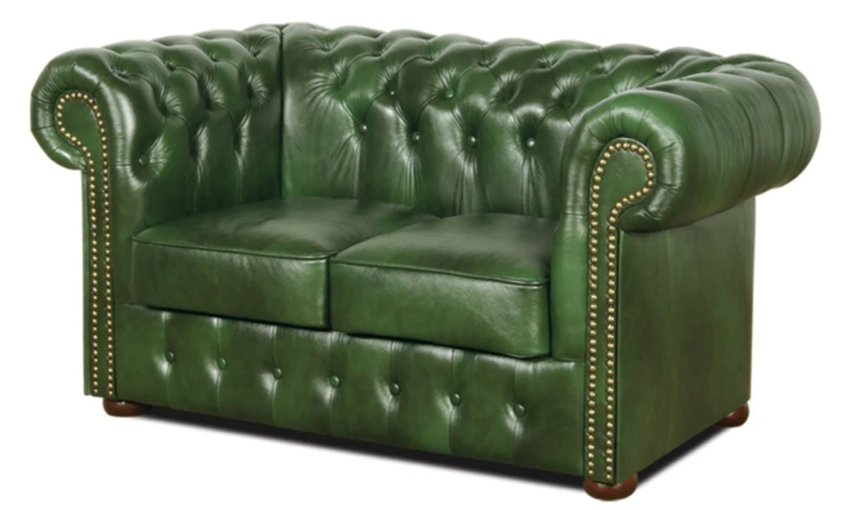 Casa Padrino Chesterfield Sof¨¢ 2 Plazas de Cuero Genuino Verde 160 x 90 x H. 78 cm - Colecci¨®n de Lujo