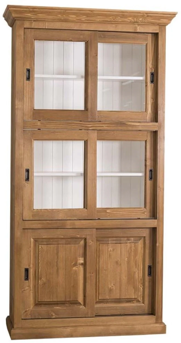 Casa Padrino Gabinete de Libros de Estilo Country Marr¨®n / Blanco 110 x 40 x H. 210 cm - Mueble de Sala de Estar con 6 Puertas Correderas