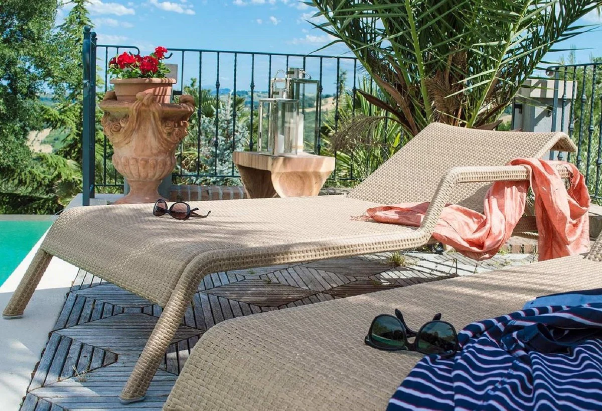 Casa Padrino tumbona de jardín de lujo natural 224 x 75 x A. 51 cm - Tumbona resistente a la intemperie tejida a mano - Tumbona moderna - Muebles de Jardín de Hotel