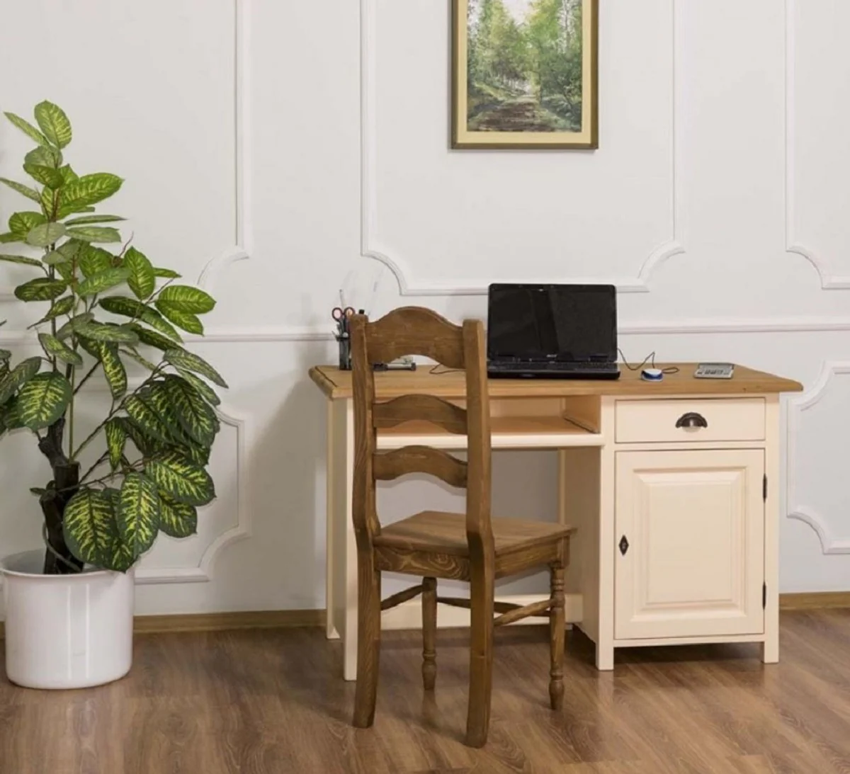 Casa Padrino escritorio de estilo campestre crema / marr¨®n 130 x 60 x A. 78 cm - Secretaria de madera maciza en estilo campestre - Muebles de oficina - Muebles de estilo campestre