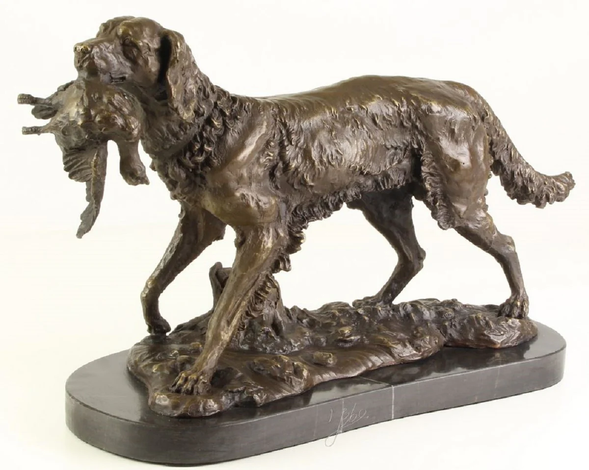 Casa Padrino escultura de bronce de lujo perro de caza bronce / oro / negro H. 28 cm - Figura de Bronce con Base de Mármol