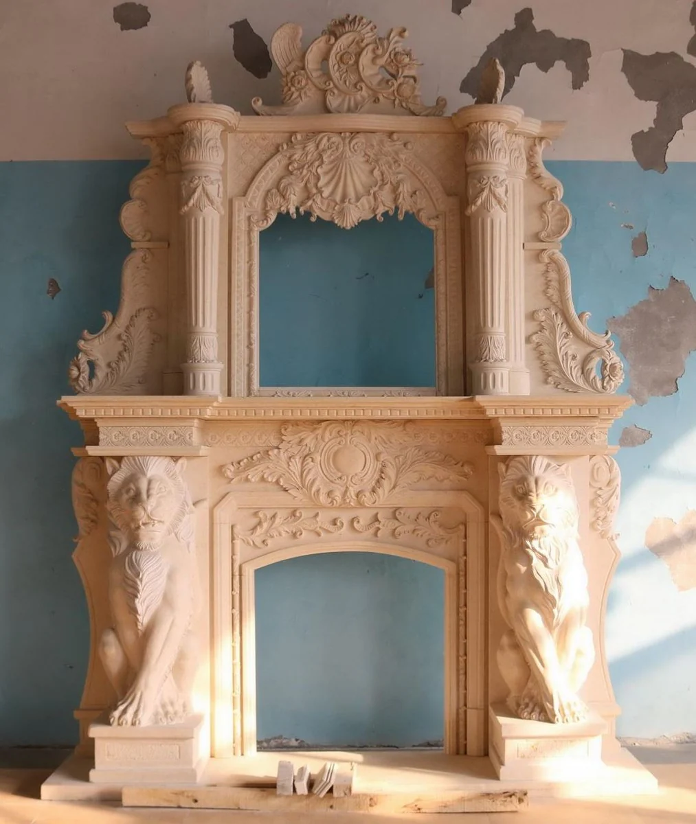 Casa Padrino marco de chimenea de m¨¢rmol barroco de lujo beige 260 x A. 350 cm