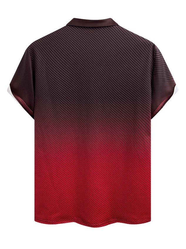 Abstract Gradient Geometric Button Short Sleeve Polo Shirt