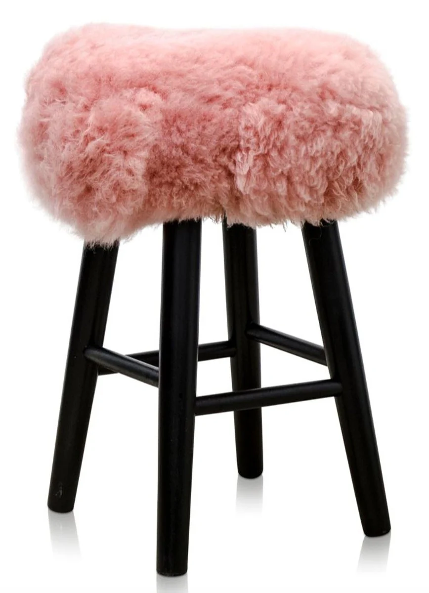 Casa Padrino Luxury Stool Pink / Black Ø 40 x H. 57 cm - Stool with Sheepskin