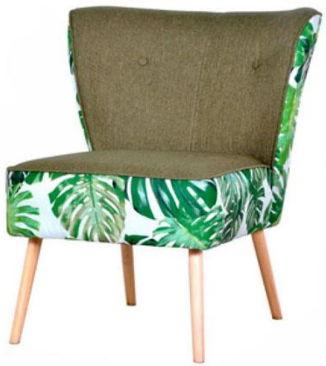 Casa Padrino silla de comedor a?os 60 verde / blanco / natural 50 x 72 x A. 77 cm - Silla de cocina retro con dise?o hoja de palmera - Muebles de comedor a?os 60 - Muebles de comedor retro