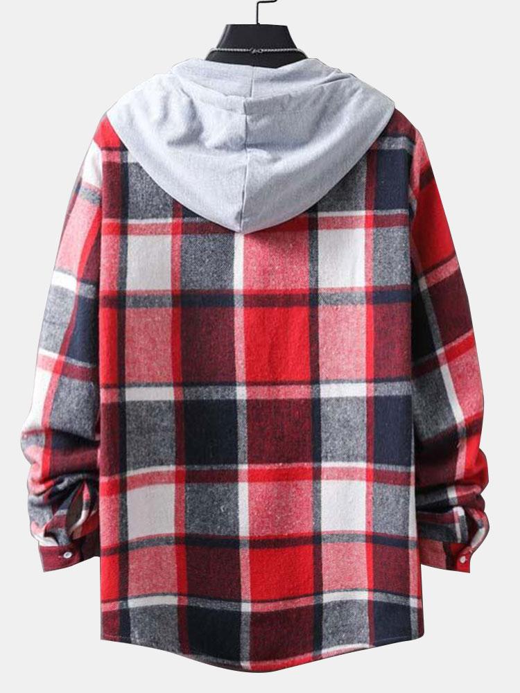 Long Sleeve Hooded Flannel Plaid Overshirt