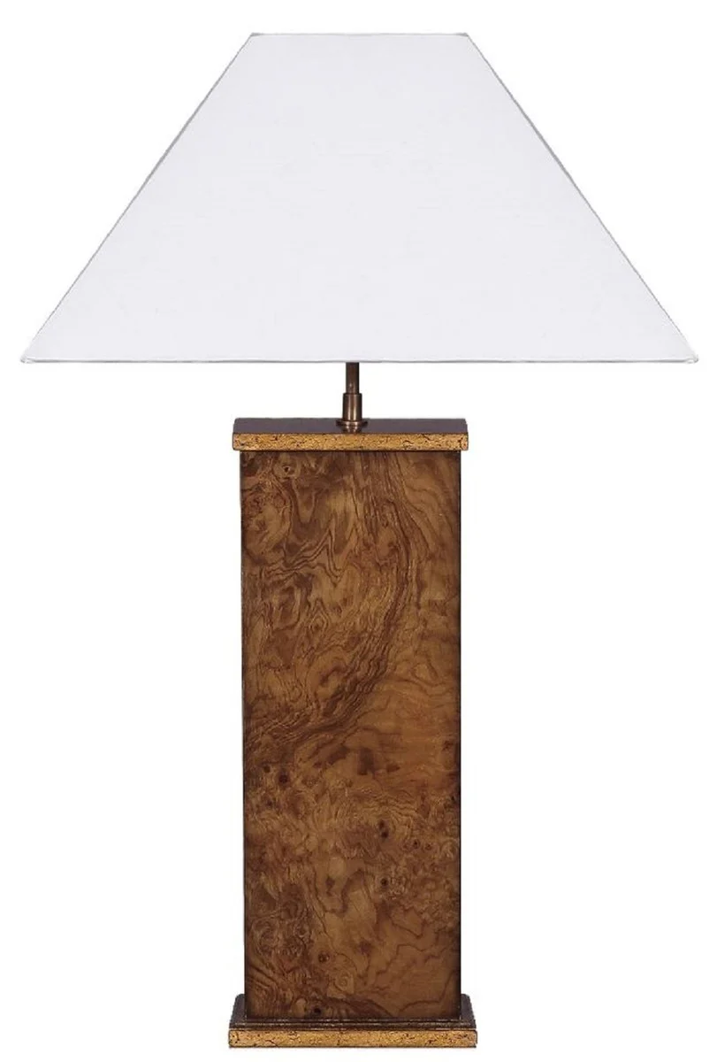 Casa Padrino lámpara de mesa de lujo marrón / blanco 45 x 39 x A. 72 cm - Lámpara de escritorio de madera maciza con pantalla - Lámparas de mesa de lujo - Lámparas de escritorio de lujo