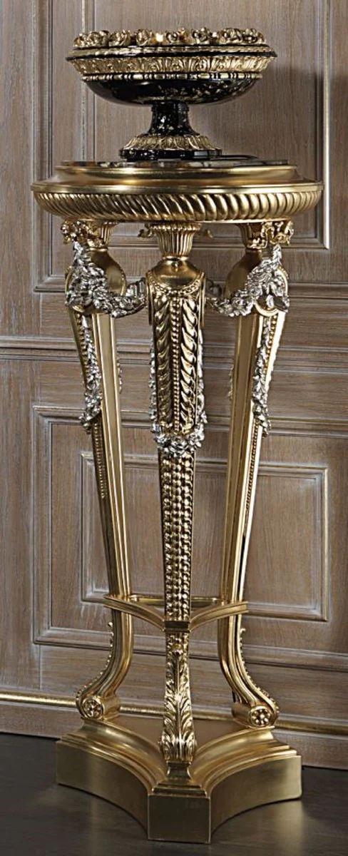 Casa Padrino pilar barroco de lujo oro / plata / negro - Magn¨ªfica columna decorativa tallada a mano con encimera de m¨¢rmol - Mobiliario de Hotel - Mobiliario de Castillo - Calidad de Lujo