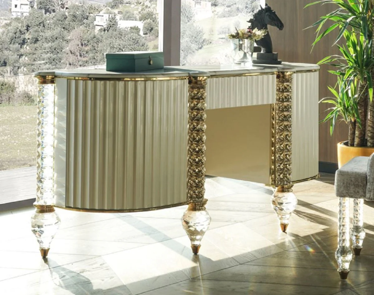 Casa Padrino tocador Art Deco de lujo blanco / oro 188 cm - Muebles de Dormitorio Art Deco de Lujo