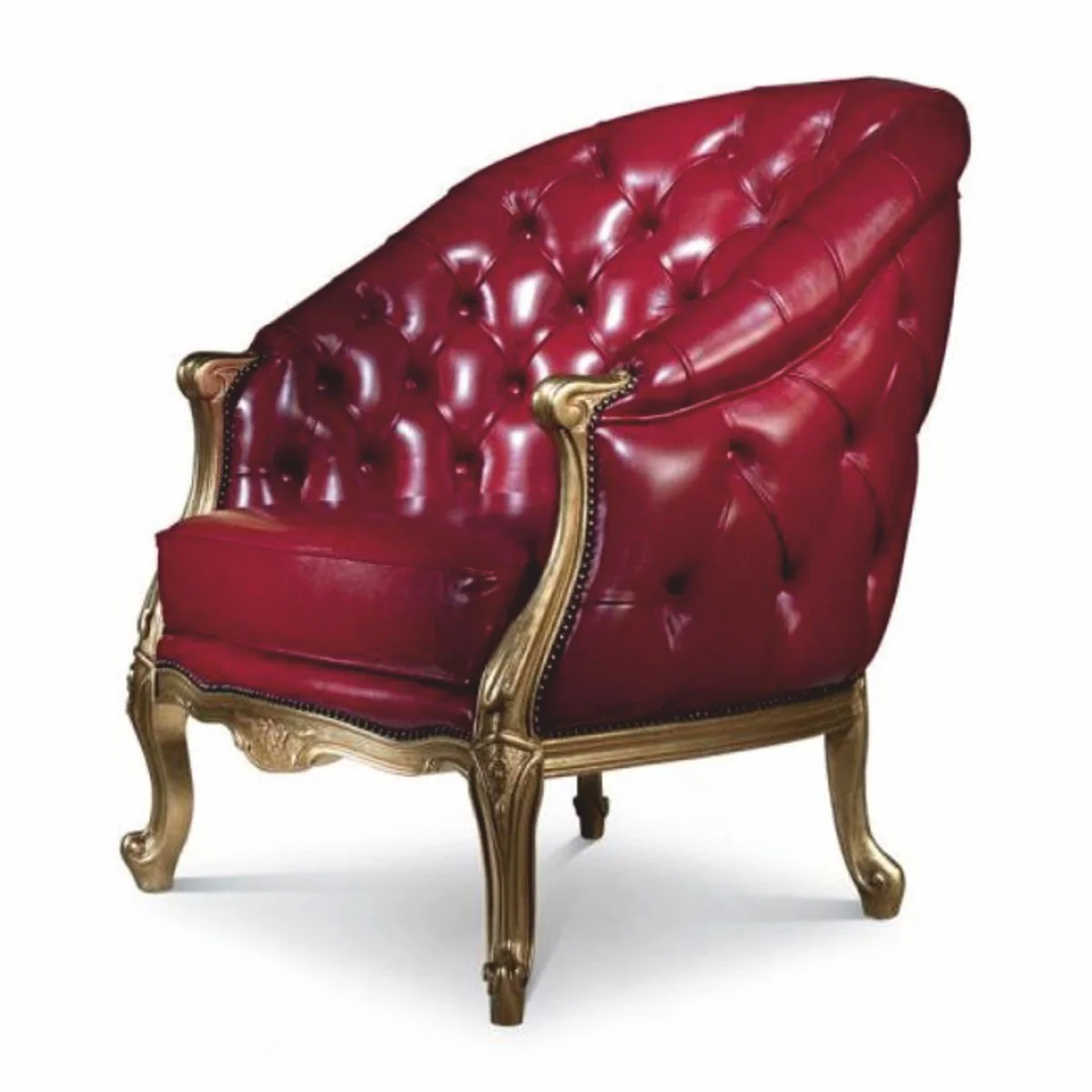 Casa Padrino sill¨®n Chesterfield barroco de lujo de cuero genuino rojo burdeos / oro - Hecho en Italia