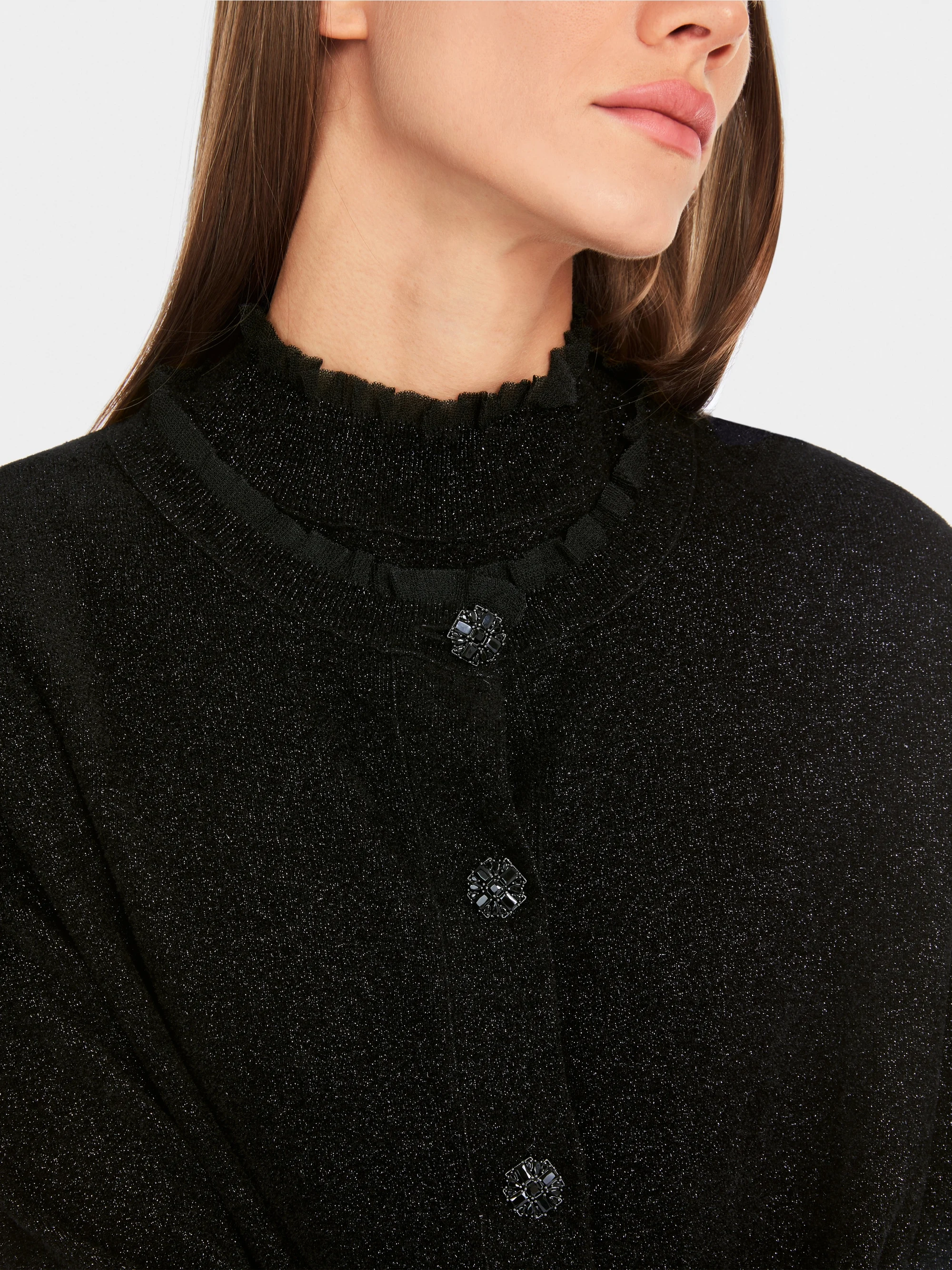 Marc-Cain Glitter cardigan with ruffles