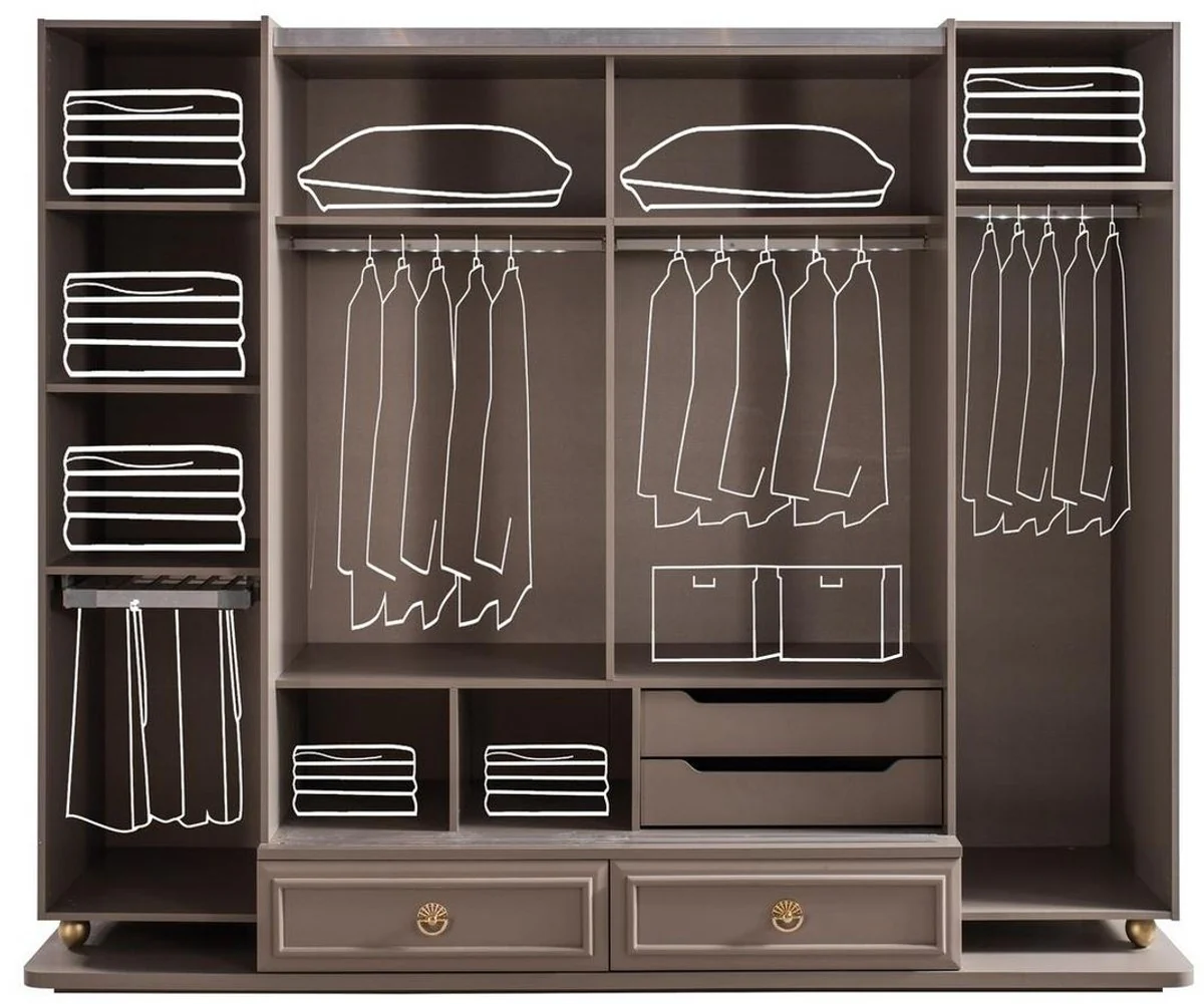 Casa Padrino armario de dormitorio barroco de lujo gris / oro 267 x 73 x A. 223 cm - Armario de madera noble - Muebles de dormitorio en estilo barroco - Calidad de Lujo