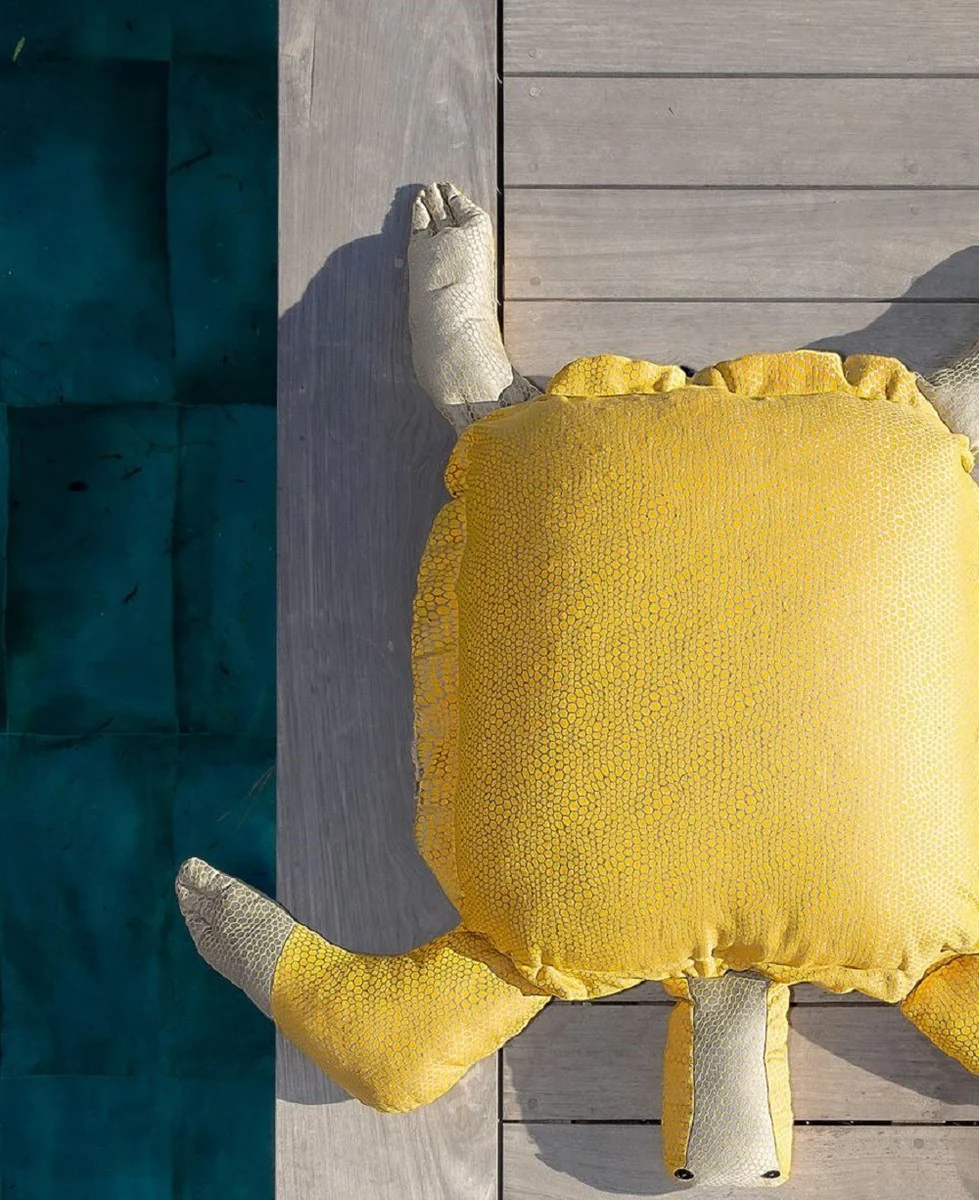 Casa Padrino puf de lujo tortuga amarillo / gris 135 x 100 x A. 35 cm - Puf flotante - Coj¨ªn de asiento hecho a mano - Decoraci¨®n de jard¨ªn - Decoraci¨®n de terraza - Decoraci¨®n de piscina