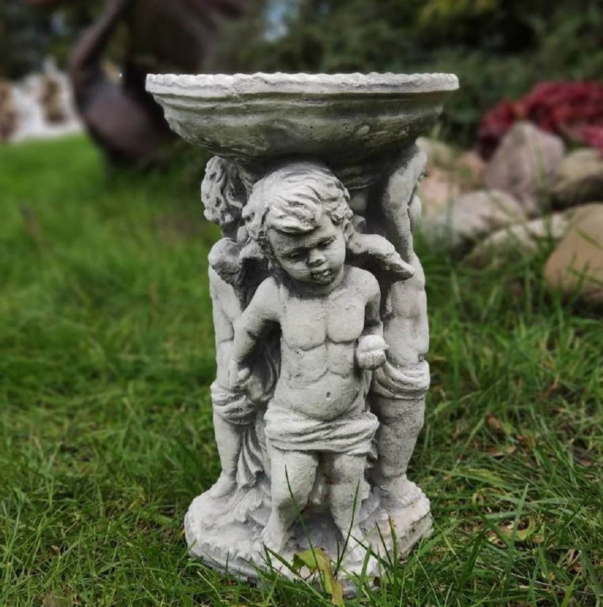 Casa Padrino Ba?o para P¨¢jaros Art Nouveau ¨¢ngeles Gris A. 27 cm - Ba?o para P¨¢jaros de Piedra para Decoraci¨®n de Jard¨ªn - Decoraci¨®n de Jard¨ªn Art Nouveau - Muebles de Jard¨ªn Art Nouveau