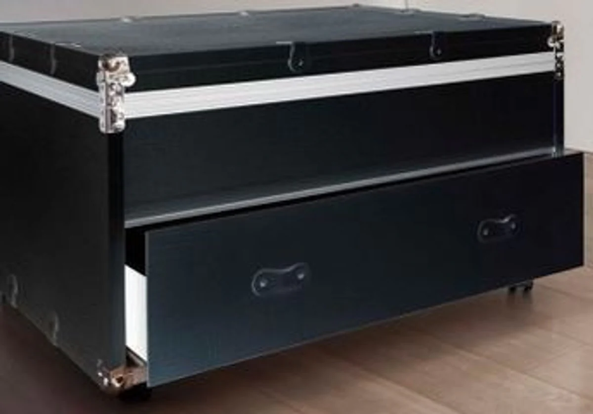 Casa Padrino c¨®moda de la maleta de zapatos de lujo con caj¨®n y ruedas negro / plata 100 x 80 x A. 60 cm - Armario de Zapatos de Cuero Sint¨¦tico de Estilo Vintage - Calidad de Lujo