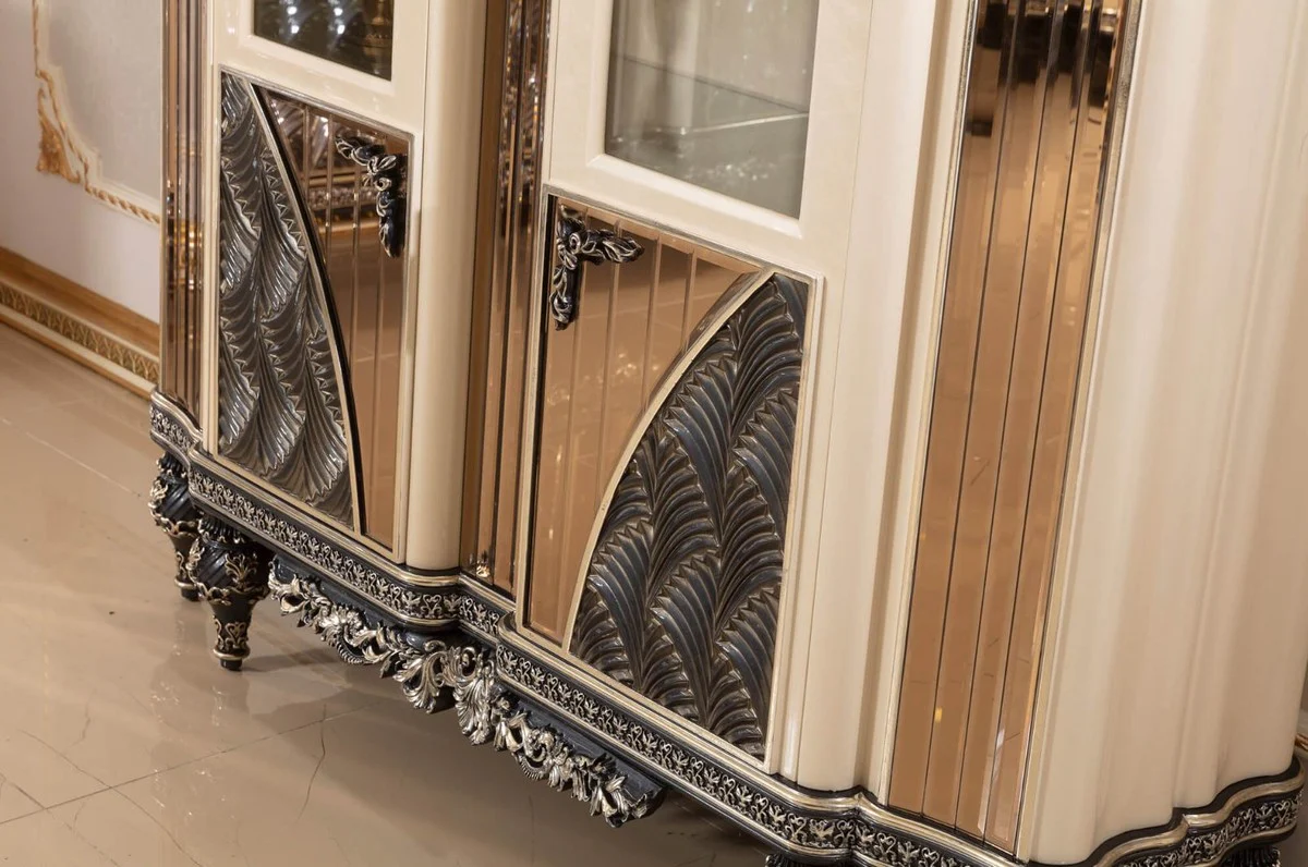 Casa Padrino vitrina barroco de lujo beige / negro / oro - Magn¨ªfica vitrina de madera maciza con 2 puertas de vidrio - Muebles Barrocos - Noble y Magn¨ªfico