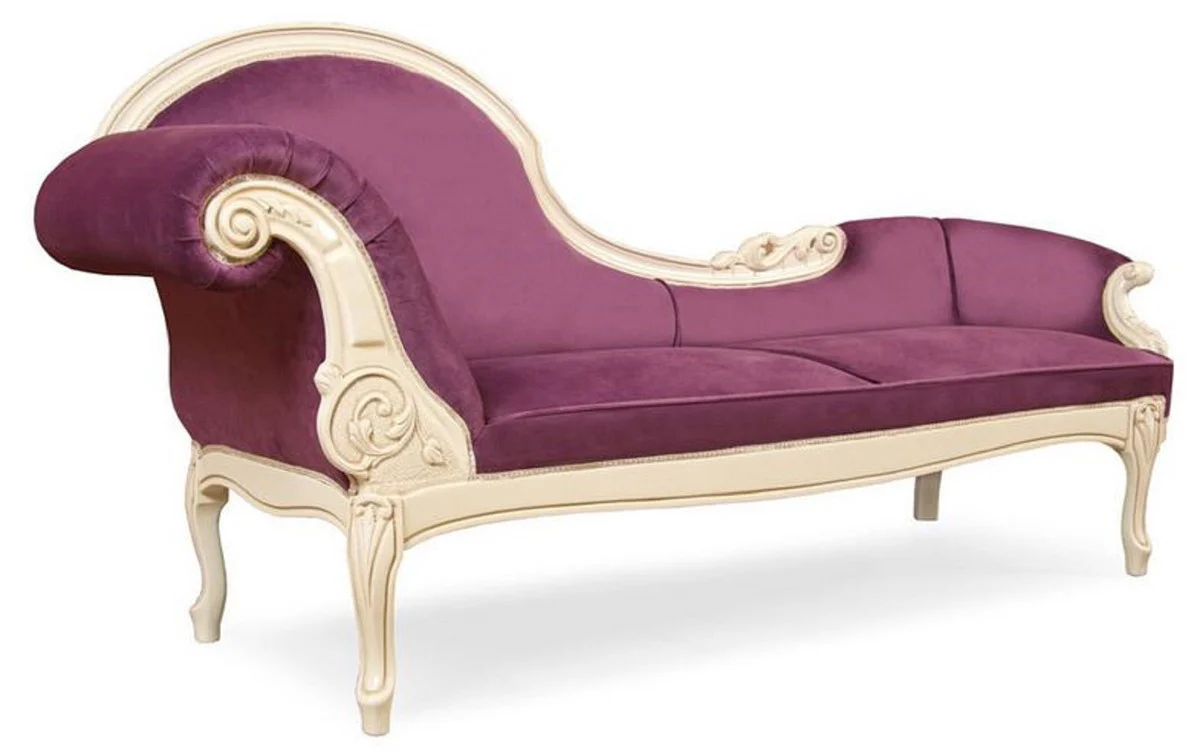 Casa Padrino chaise longue barroco de lujo p¨²rpura / crema - Magn¨ªfica recamier de madera maciza - Muebles de sal¨®n de lujo en estilo barroco - Muebles barrocos - Noble y magn¨ªfico