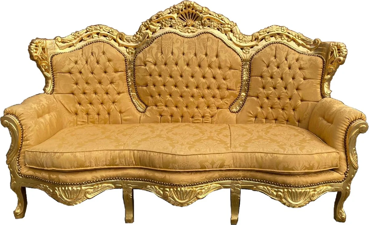 Casa Padrino sof¨¢ barroco de 3 plazas Lord patr¨®n oro / oro 184 x 81 x A. 125 cm - Sof¨¢ de sal¨®n hecho a mano en estilo barroco - Muebles de sal¨®n barrocos