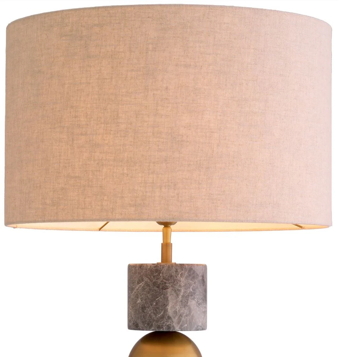 Casa Padrino lámpara de mesa de lujo latón antiguo / gris / crema Ø 50 x A. 92,5 cm - Lámpara de escritorio con pantalla redonda - Lámparas de mesa de lujo - Lámparas de escritorio de lujo