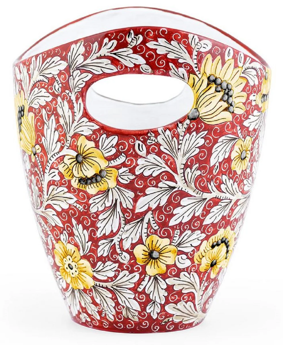 Casa Padrino cubitera de cer¨¢mica de lujo rojo / multicolor ? 27 x A. 25 cm - Cubitera hecha y pintada a mano - Enfriador de vino - Enfriador de champ¨¢n - Calidad de lujo - Hecho en Italia