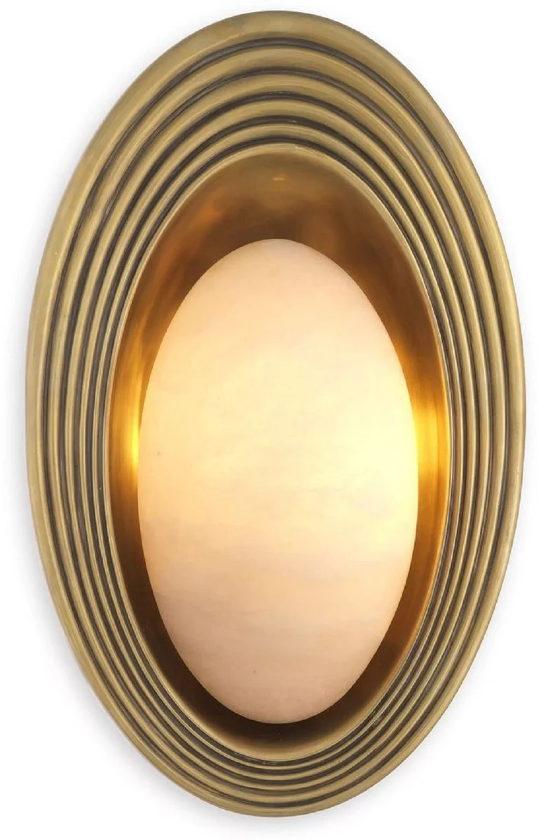 Casa Padrino lámpara de pared de lujo latón vintage / alabastro 25 x 10 x A. 45 cm - Lámpara de pared ovalado - Lámpara de pared de salón - Lámpara de pared de hotel - Iluminación de lujo