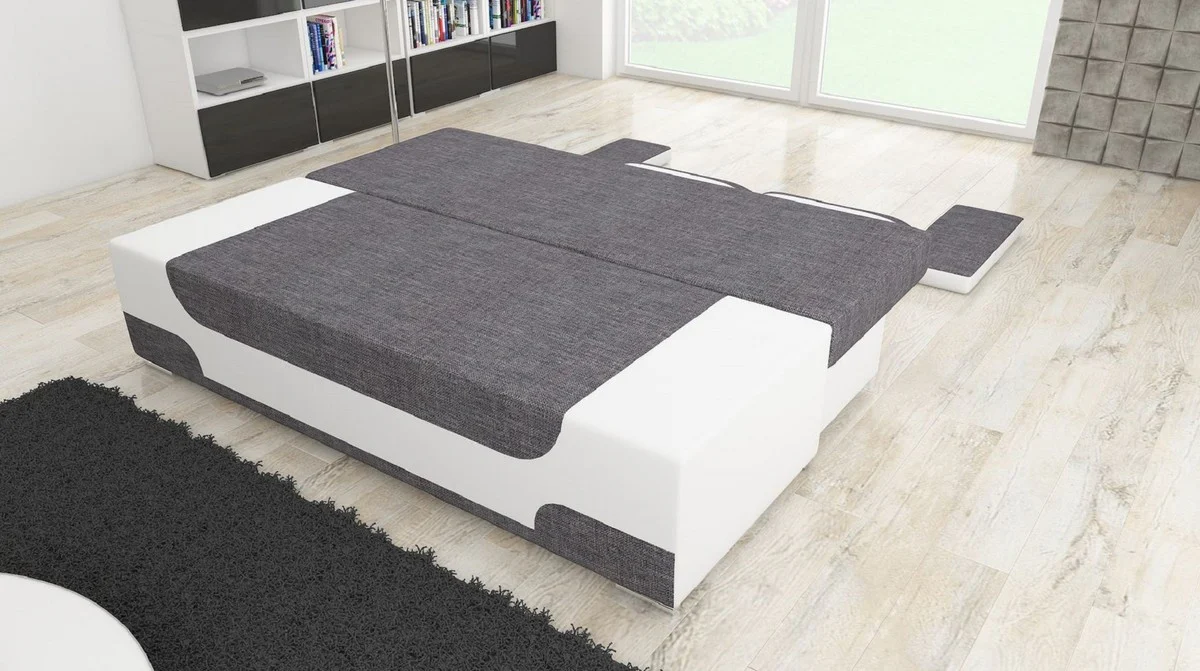 Casa Padrino sof¨¢ cama de lujo gris / blanco / plata 200 x 92 x A. 90 cm - Sof¨¢ de sal¨®n con funci¨®n de dormir - Muebles de sal¨®n - Muebles de lujo - Interior de lujo