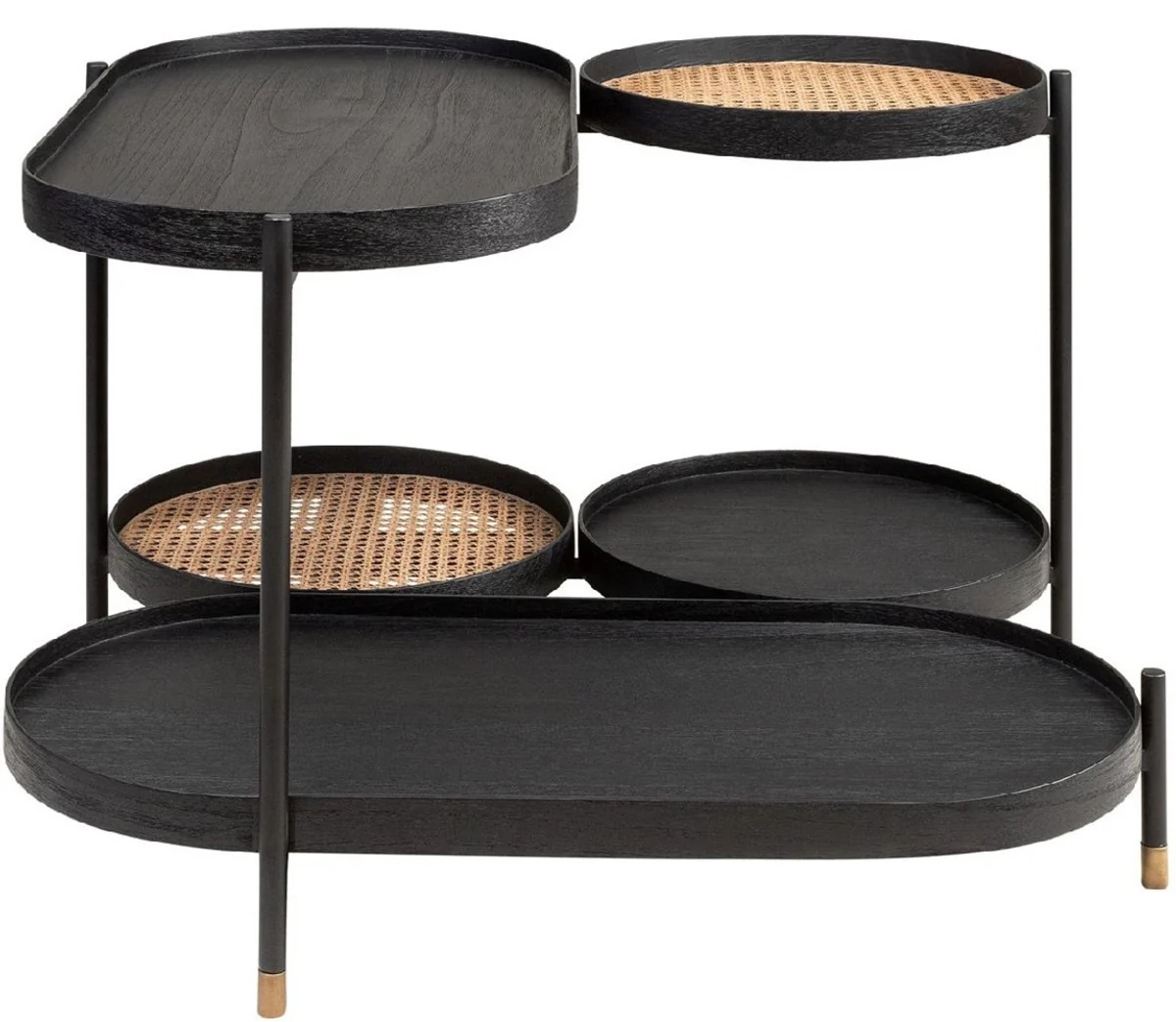 Casa Padrino mesa de centro de lujo negro / natural / lat¨®n 82,8 x 83,5 x A. 53 cm - Mesa de sal¨®n de madera de mindi y rat¨¢n con estructura de acero - Muebles de lujo - Instalaci¨®n de lujo